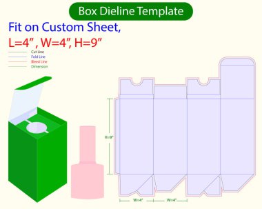 Jel çivi kutusu L 4, W 4, H 9 inç diline şablonu. Tasarım Düzenlenebilir Vectoe Dosyası