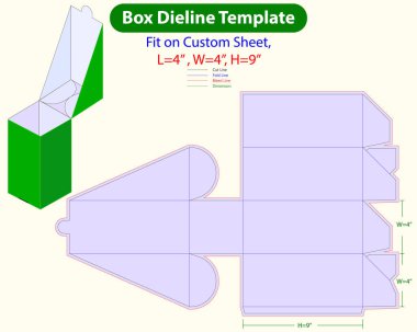 Kontra Flap Kutusu L 4, W 4, H 9 Inch Dieline Şablonu. Tasarım Düzenlenebilir Vectoe Dosyası