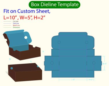 Ayakkabı Kutusu L 8, W 4, H 2 inç Dieline Şablonu. Tasarım Düzenlenebilir Vectoe Dosyası