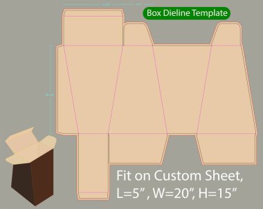 River Tuck End Kutusu L 5, W 10, H 15 inç Dieline Şablonu. Tasarım Düzenlenebilir Vectoe Dosyası