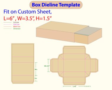 Maç Kutusu L 6, W 3.5, H 1.5 Inch Dieline Şablonu. Tasarım Düzenlenebilir Vectoe Dosyası