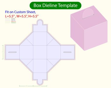 Kare 5.5 Kutu 45 Digri açılı Dieline Şablonu. Tasarım Düzenlenebilir Vectoe Dosyası