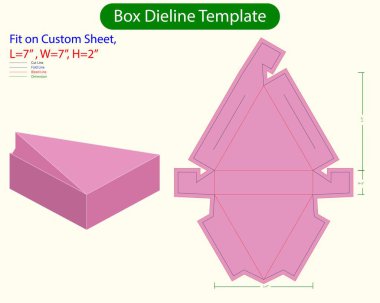 Tren Kutusu L 7, W 7, H 2 inç Dieline Şablonu. Tasarım Düzenlenebilir Vectoe Dosyası
