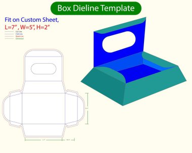 Açılı hediye kutusu L 7, W 5, H 2 inç Dieline Şablonu. Tasarım Düzenlenebilir Vectoe Dosyası