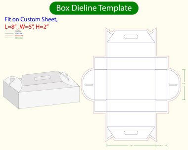 Flap Kilit Kutusu L 8, W 5, H 2 inç Dieline Şablonu. Tasarım Düzenlenebilir Vectoe Dosyası