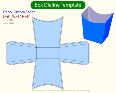 Patlamış mısır kutusunu aç L 6, W 3, H 8 inç Dieline Şablonu. Tasarım Düzenlenebilir Vectoe Dosyası