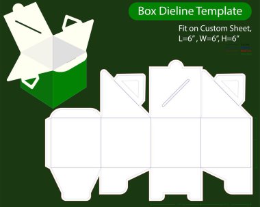 Kanat Kilidi Korner Kutusu L 6, W 6, H 6 inç Dieline Şablonu. Tasarım Düzenlenebilir Vectoe Dosyası