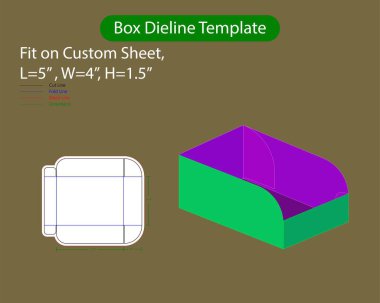 Kutuyu aç L 5, W 4, H 1.5 inç Dieline Şablonu. Tasarım Düzenlenebilir Vectoe Dosyası