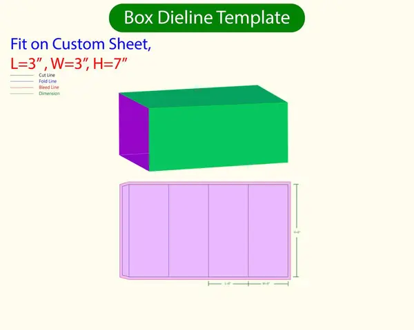 Kutu L 3, W 3, H 7 inç Dieline Şablonu. Tasarım Düzenlenebilir Vectoe Dosyası