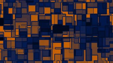 Üst üste binen mavi ve turuncu dikdörtgenlerin soyut deseni. Grafik tasarımlar, arka planlar, afişler ve modern sanatsal projeler için uygundur.