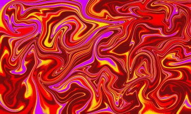 Soyut Psikedelik Mermer Akışı, Canlı Kırmızı, Sarı ve Mor