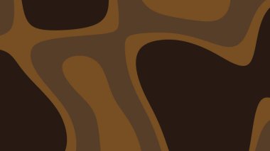 Pürüzsüz, retro-esinlenmiş koyu kahverengi ve kahve renkli şekillere sahip soyut bir arka plan. Sıvı tasarımı, modern kıvrımlı eski bir estetiği çağrıştırıyor..