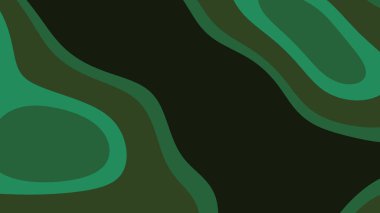 Katmanlı şekilleri ve pürüzsüz eğrileri olan modern koyu yeşil bir arka plan, dijital sanat, sunumlar veya duvar kağıtları için ideal bir stil ve dinamik tasarım yaratır..