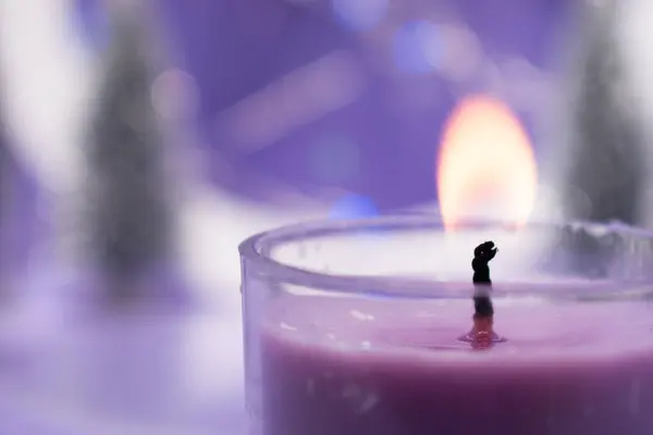 Yapay minyatür bir çam ağacının fotoğrafı. Arka planda bulanık ışıklar var.