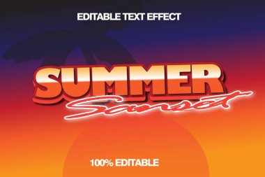 Yaz Günbatımı Düzenlenebilir Metin Efekti 3B Kabartma Çizgi Film Biçimi Tasarımı