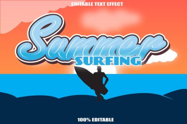 Yaz Sörfü Düzenlenebilir Metin Efekti 3B Kabartma Çizgi Film Biçimi Tasarımı