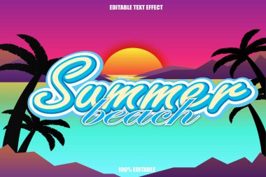 Summer Beach Düzenlenebilir Metin Efekti 3D Kabartma Çizgi Film Biçimi Tasarımı