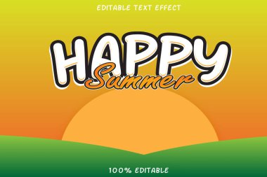 Mutlu Yazlar Düzenlenebilir Metin Efekti 3 boyutlu Kabartma Çizgi Film Biçimi Tasarımı