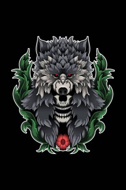 Crown Wolf vektör illüstrasyonlu kafatası