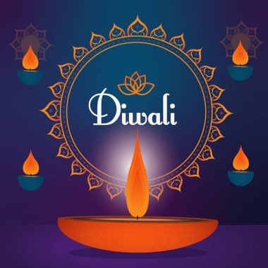 Diwali 'nin neşeli ortamını bu canlı ve şenlikli resimle kutlayın. Mutlu Diwali Işık Festivali Kutlama Kartı, Poster, Flyer Vektör Çizim Tasarımı