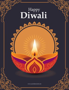 Diwali 'nin neşeli ortamını bu canlı ve şenlikli resimle kutlayın. Mutlu Diwali Işık Festivali Kutlama Kartı, Poster, Flyer Vektör Çizim Tasarımı