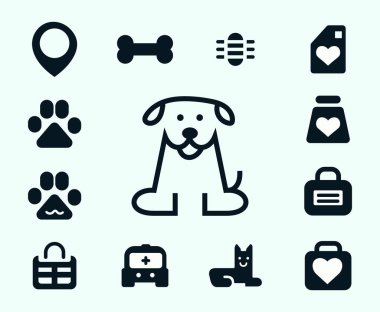 Düzenlenebilir Köpek Simgeleri. Çanta, Çanta, Kalp ve daha fazlası gibi sembolleri içerir. Web, mobil, kullanım alanı ve bilgi tasarımı için kullanılabilir.