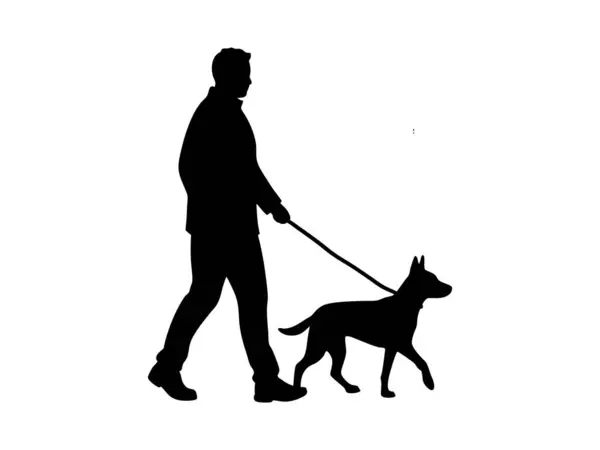 stock vector Man walking dog outdoor vector silhouette