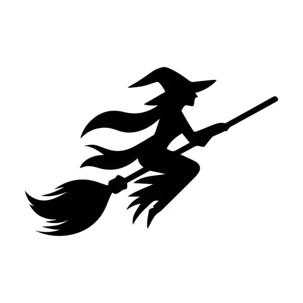 stock vector A Witch on a broomstick. Black silhouette