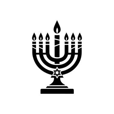 Hanukkiah menorah ve mum siluet vektör tasarımı