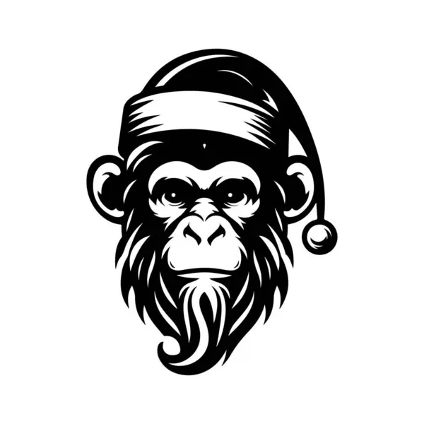 stock vector Monochrome Monkey with Santa hat isolated on white background