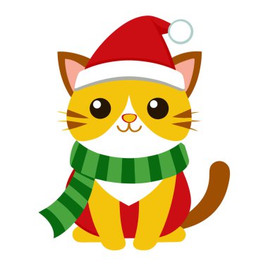 vektör çizgisi-sanat-noel-şirin-kedi- Noel Baba-clau