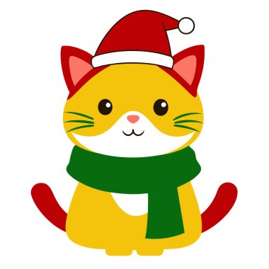 vektör çizgisi-sanat-noel-şirin-kedi- Noel Baba-clau