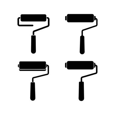 A set of four black silhouette illustrations of paint rollers clipart