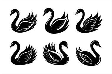 Elegant Black Swan Silhouettes Set clipart