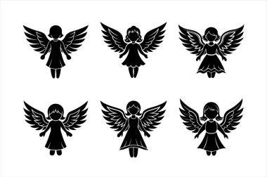 cute Black and White Angel Silhouette Icons clipart