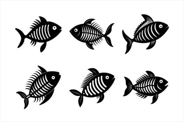 Simple Black and White Fish Skeletons design clipart