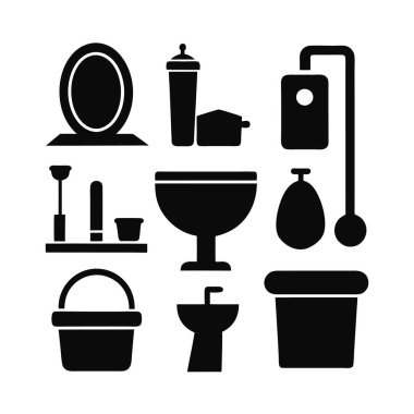 Simple Black and White Icons of Household Items  clipart