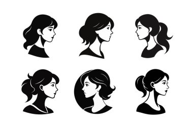 Six profile views of women hairstyles clipart