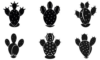 Prickly pear cactus silhouette icon set clipart