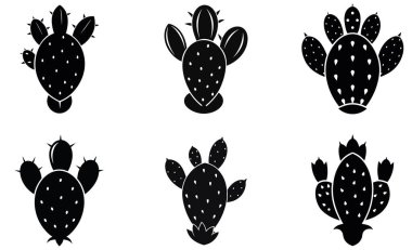 Prickly pear cactus silhouette icon set clipart