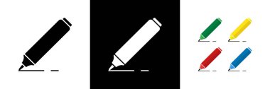 İşaretleyici Kalem Simgeleri. Siyah, Beyaz ve Renkli