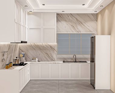 Modern Mutfak Oasis: Mermer Aksanlar, Parlak Aletler ve Fonksiyonel Tasarım