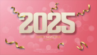 2025 yılınız kutlu olsun. 2025 'i kutlamak, takvim ve poster için gerçekçi, zarif bir gösteri.
