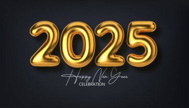 Yeni yılınız kutlu olsun. 2025 kutlamaları, takvim ve poster için gerçekçi, zarif, altın bir numara.