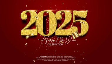 Yeni yılınız kutlu olsun. 2025 kutlamaları, takvim ve poster için gerçekçi, zarif, altın bir numara.