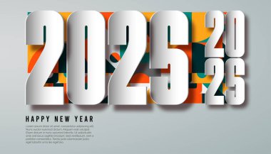 Mutlu yıllar 2025 tasarımı. Rengarenk desenli resimlerle. Premium vektör tasarımı 2025