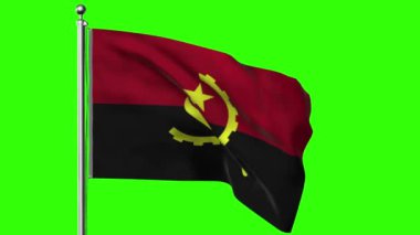 Yeşil arka planda bir bayrak direğinde Angola 'nın 3 boyutlu bayrağı. 3d oluşturma