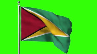 Guyana bayrağı derin mavi gökyüzüne karşı rüzgarda sallanıyor. 3d oluşturma