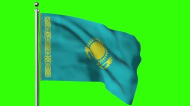 Rüzgarda dalgalanan Kazakistan bayrağı, 3 boyutlu illüstrasyon