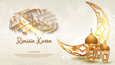 Ramazan Kareem İslami Arkaplan Altın Hilal Fenerleri Kaligrafi